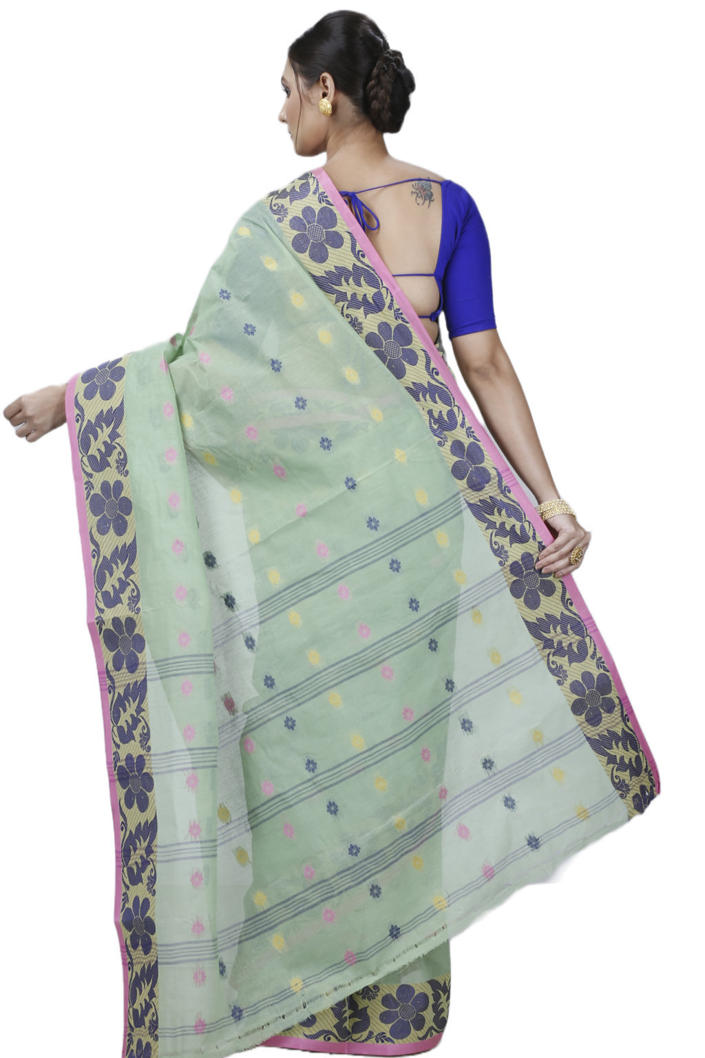 Green Pure Cotton Ushi Tant Saree (1156)